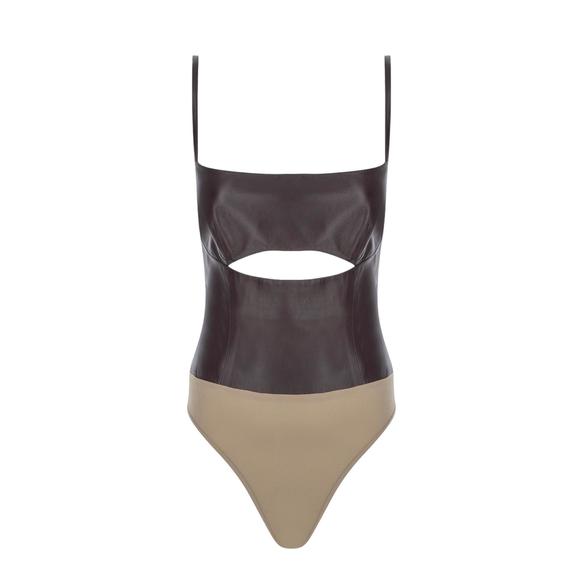 NEW ZEYNEP ARCAY cutout leather bodysuit in bitter - Picture 5 of 5